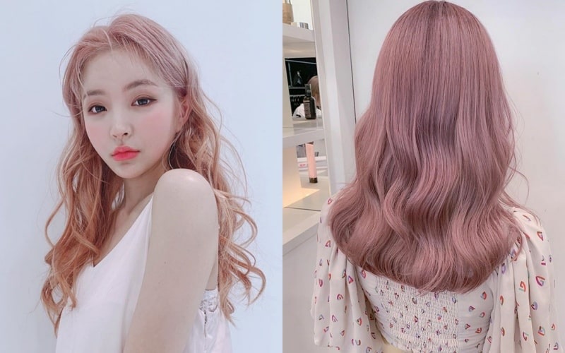 Màu tóc nâu sữa pha hồng giúp sáng da