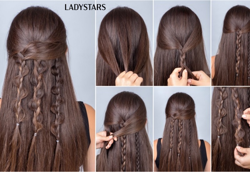 Cách tết tóc thác nước 3 ngọn nước