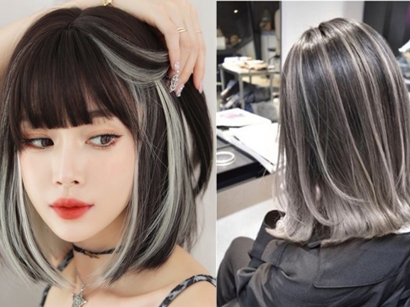 Tóc ngắn duỗi thẳng nhuộm highlight