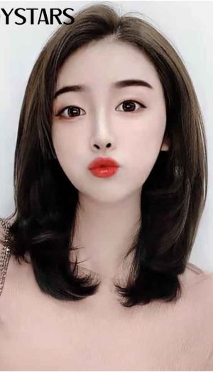 Tóc giả nguyên đầu ngang vai ngôi lệch