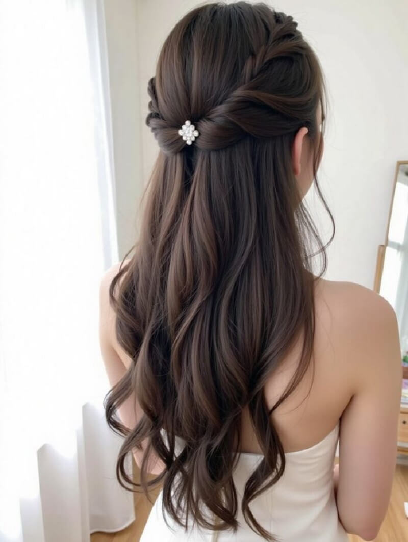 Kiểu tóc dài tết lệch đi đám cưới