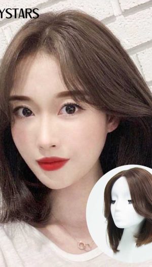 Tóc giả nguyên đầu không mái có đường ngôi bằng tóc thật