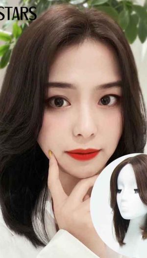 Tóc giả nguyên đầu qua vai cup mái xéo móc tay