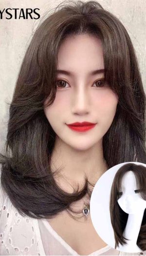 Tóc giả nguyên đầu ngôi giữa mái dài bằng tóc thật