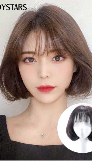 Tóc giả nguyên đầu ngắn có mái bằng tóc thật