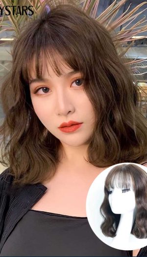 Tóc giả nguyên đầu xoăn ngang vai có mái