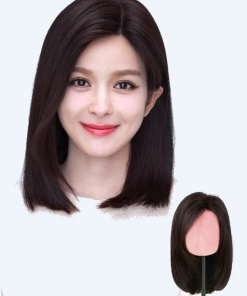 Tóc giả nguyên đầu có da đầu ngang vai ngôi lệch