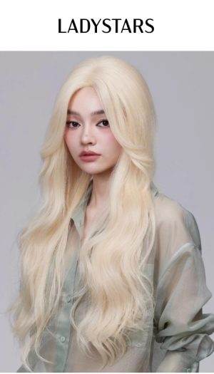 Tóc giả nữ LADYSTARS xoăn dài màu kem sữa thời trang Hàn quốc
