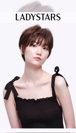 Tóc giả tém nữ LADYSTARS có mái thưa, tóc ngắn thẳng bằng tóc thật có da đầu