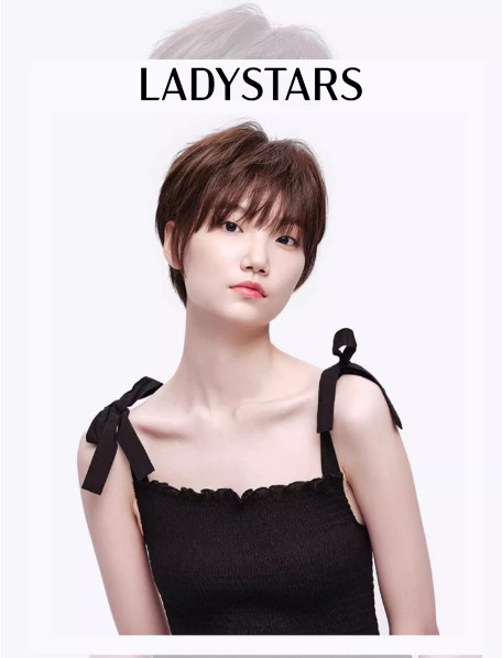 Tóc giả tém nữ LADYSTARS có mái thưa, tóc ngắn thẳng bằng tóc thật có da đầu