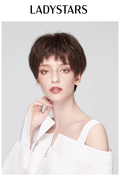 Tóc giả LADYSTARS - Tóc giả tém ngắn, mái xéo, xoăn bồng bềnh bằng tóc thật