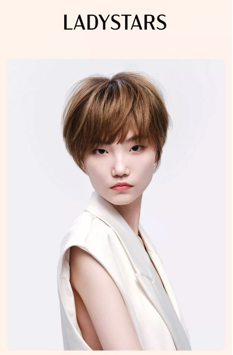 Tóc giả tém nữ LADYSTARS thời trang nâu sáng, có mái bằng tóc thật