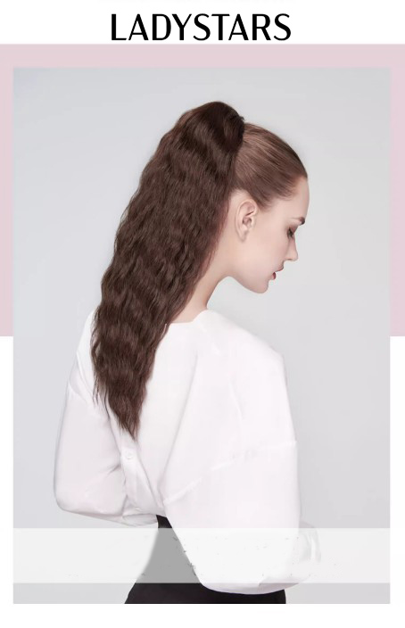 Tóc giả cột đuôi ngựa LADYSTARS bằng tóc thật xoăn bồng nhẹ