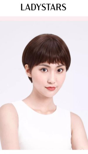 Tóc giả nữ ngắn thẳng LADYSTARS dáng tém thời trang cho các sao dệt thủ công có da đầu