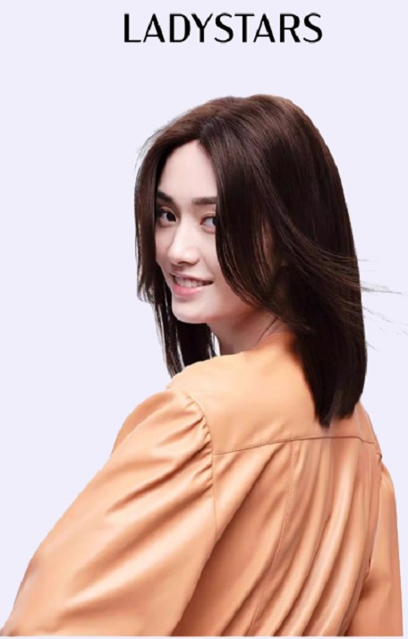Tóc giả nữ LADYSTARS kiểu mái pháp tóc thẳng dài ngang vai mái rẽ ngôi bằng tóc thật có da đầu