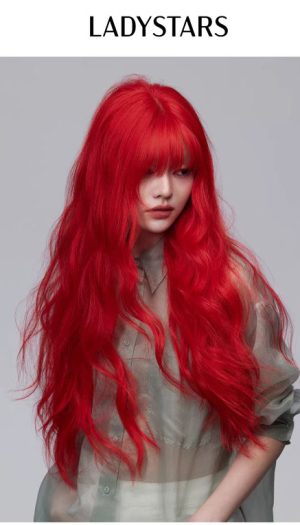 Tóc gải nữ LADYSTARS dài màu đỏ thời trang bằng tóc thật