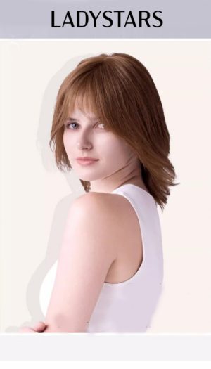 Tóc giả nữ LADYSTARS nâu tây trẻ trung có mái bằng tóc thật