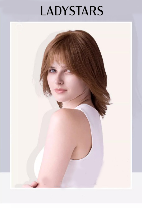 Tóc giả nữ LADYSTARS nâu tây trẻ trung có mái bằng tóc thật