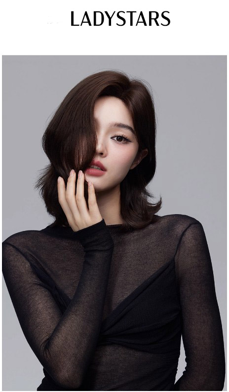 Tóc giả nữ LADYSTARS ngôi lệch xoăn ngang vai bằng tóc thật có da đầu