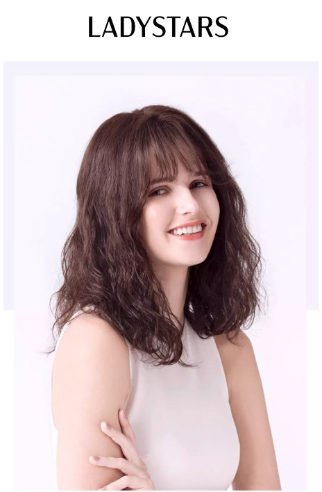 Tóc giả nữ LADYSTARS xoăn dài vừa, mái thưa bồng có da đầu tự nhiên