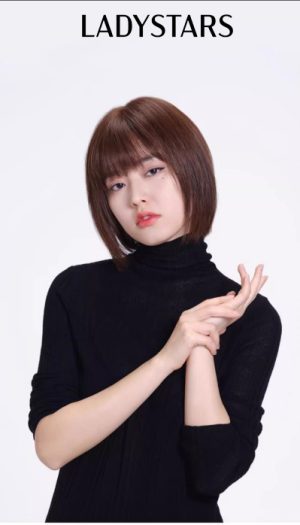Tóc giả nữ LADYSTARS kiểu bob có mái màu nâu hạt dẻ