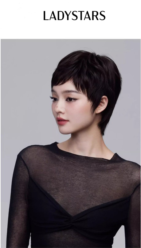 Tóc giả tém nữ LADYSTARS trẻ trung bằng tóc thật móc tay thủ công