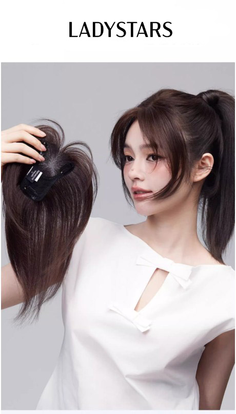 Tóc mái phủ hói bạc LADYSTARS bằng tóc thật lưới kháng tàng hình tự nhiên