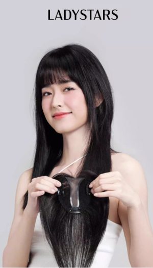 Tóc giả mái phủ hói bạc LADYSTARS có da đầu một đường ngôi móc tay mono bằng tóc thật