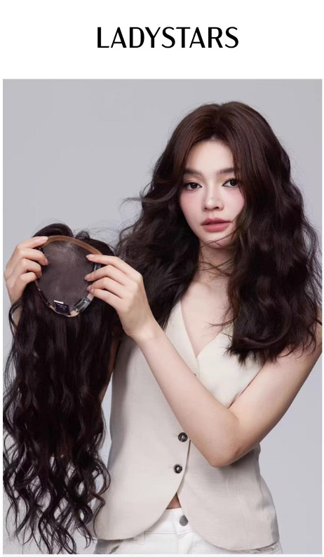 Tóc giả mái phủ hói LADYSTARS size 13x14 bản rộng cả đầu dài xoăn bằng tóc thật siêu da đầu