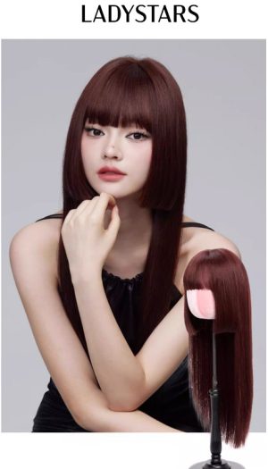 Tóc giả nữ LADYSTARS dài có mái kiểu công chúa cổ điển bằng tóc thật có da đầu