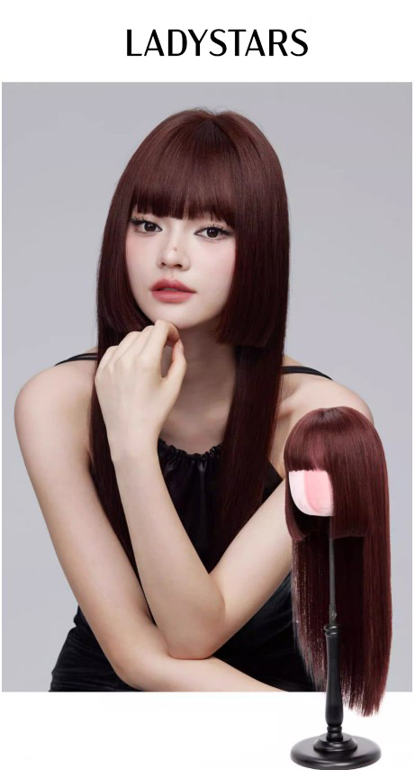 Tóc giả nữ LADYSTARS dài có mái kiểu công chúa cổ điển bằng tóc thật có da đầu