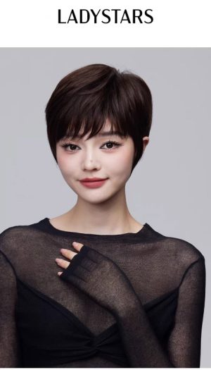 Tóc giả nữ LADYSTARS kiểu tém ngắn mái lệch gọn gàng trẻ trung bằng tóc thật có da đầu