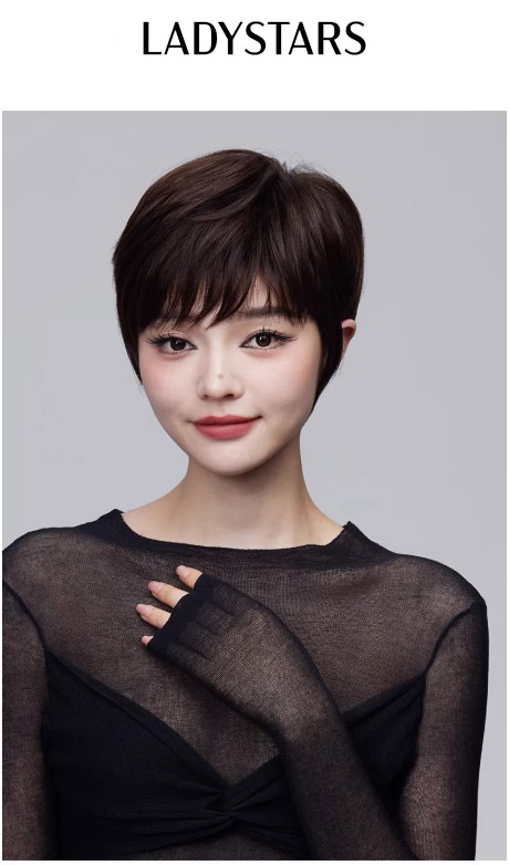 Tóc giả nữ LADYSTARS kiểu tém ngắn mái lệch gọn gàng trẻ trung bằng tóc thật có da đầu