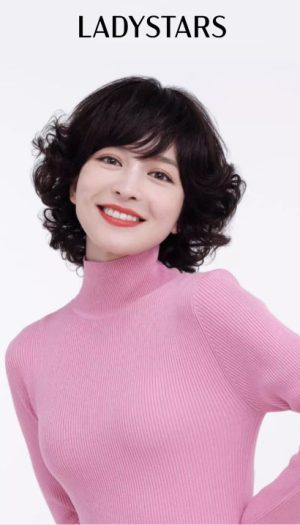 Tóc giả nữ LADYSTARS kiểu xoăn bồng trung niên bằng tóc thật có da đầu