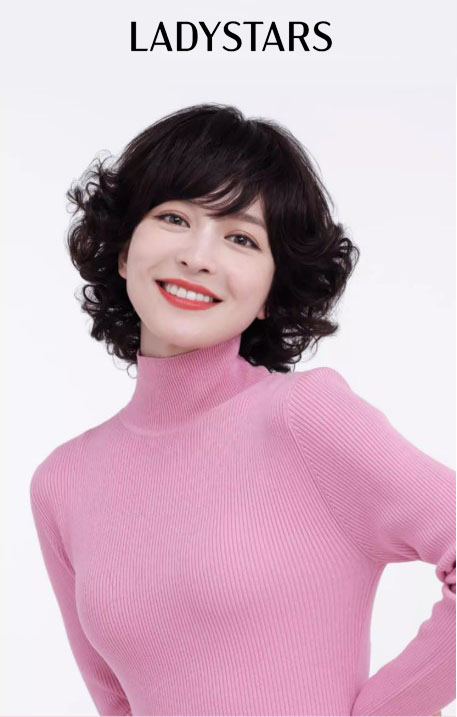 Tóc giả nữ LADYSTARS kiểu xoăn bồng trung niên bằng tóc thật có da đầu