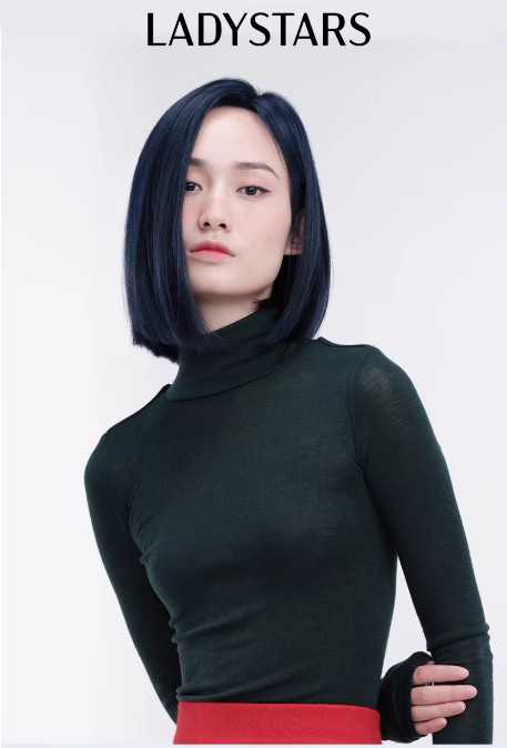 Tóc giả nữ LADYSTARS màu xanh rêu thời trang quý phái bằng tóc thật có da đầu