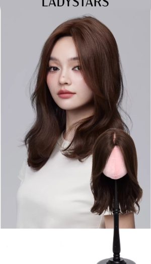Tóc giả nữ LADYSTARS uốn đuôi cá kiểu Pháp, bồng bềnh trẻ trung bằng tóc thật có da đầu