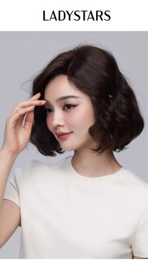Tóc giả nữ LADYSTARS xoăn ngang vai rẽ ngôi lệch bằng tóc thật có da đầu