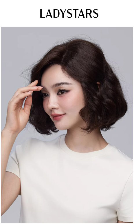 Tóc giả nữ LADYSTARS xoăn ngang vai rẽ ngôi lệch bằng tóc thật có da đầu