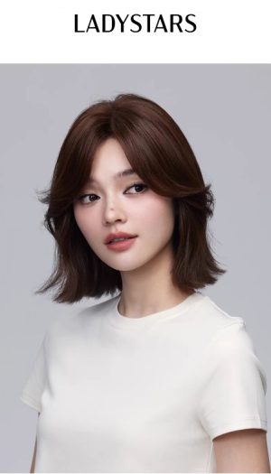 Tóc giả nguyên đầu LADYSTARS kiểu tóc bob uốn đuôi cá trẻ trung bằng tóc thật có da đầu