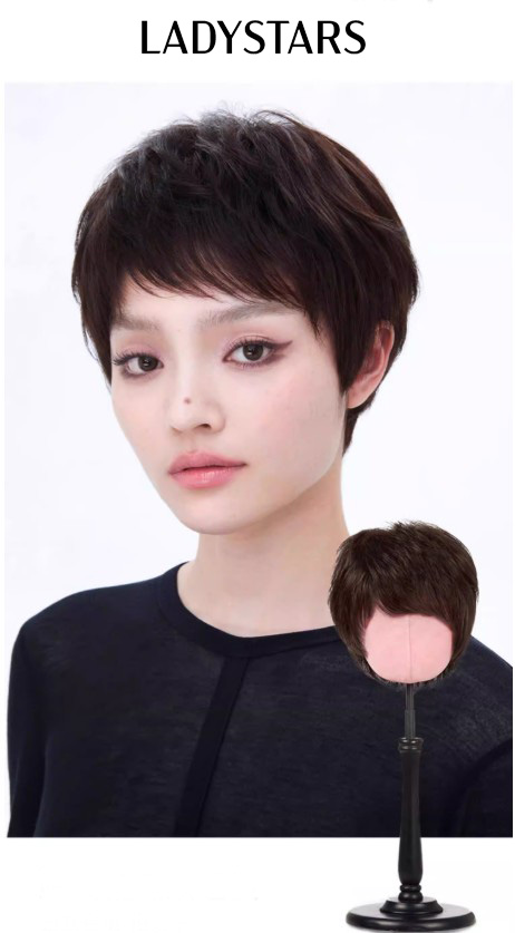 Tóc giả tém nữ LADYSTARS trẻ trung cá tính bằng tóc thật có da đầu