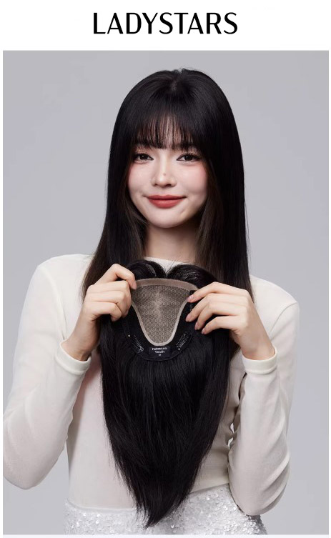 Tóc giả mái phủ hói bạc Ladystars size 13.5x12cm ngôi siêu da rẽ nhiều ngôi bằng tóc thật