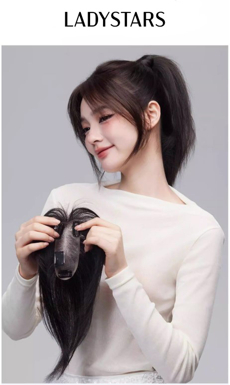 Tóc giả mái phủ hói bạc LADYSTARS size 13x6cm có đường ngôi da đầutăng độ dày có mái tóc