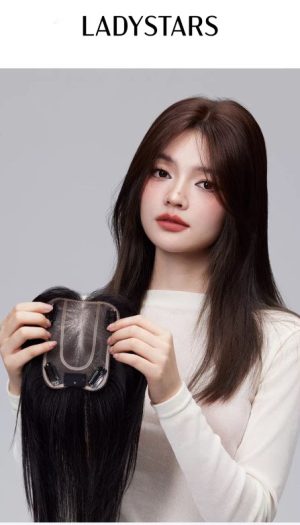 Tóc giả mái phủ hói bạc LADYSTARS móc tay thủ công mono màu đen tự nhiên bằng tóc thật