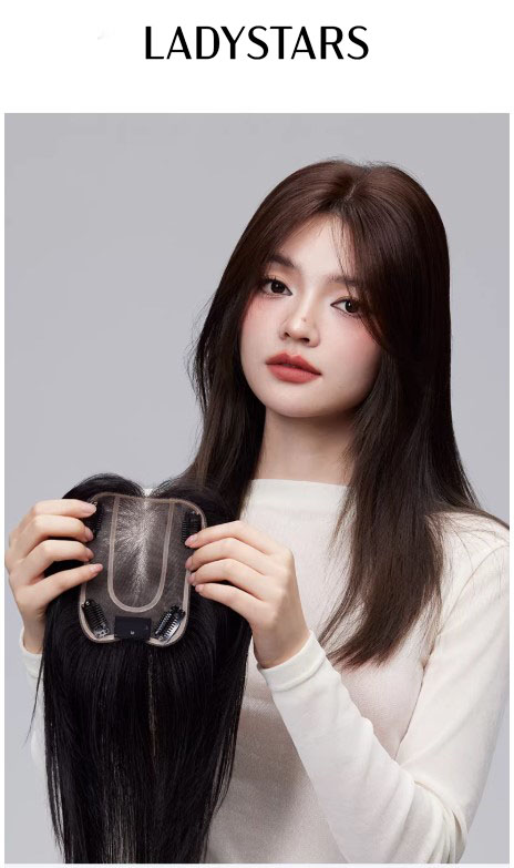 Tóc giả mái phủ hói bạc LADYSTARS móc tay thủ công mono màu đen tự nhiên bằng tóc thật