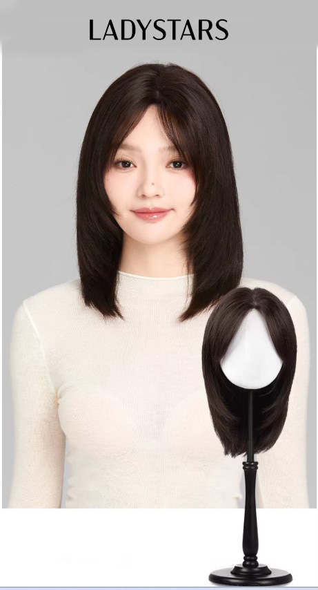 Tóc giả nữ nguyên đầu LADYSTARS  cụp layer dài đến xương quai xanh ngôi lệch có da đầu