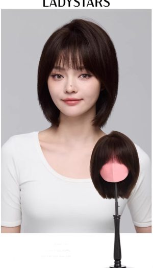 Tóc giả nữ nguyên đầu LADYSTARS kiểu bob cổ điển ngang vai mái bằng bằng tóc thật có da đầu