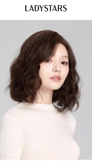 Tóc giả nữ nguyên đầu LADYSTARS xoăn ngang vai ngôi lệch không mái bằng tóc thật có da đầu