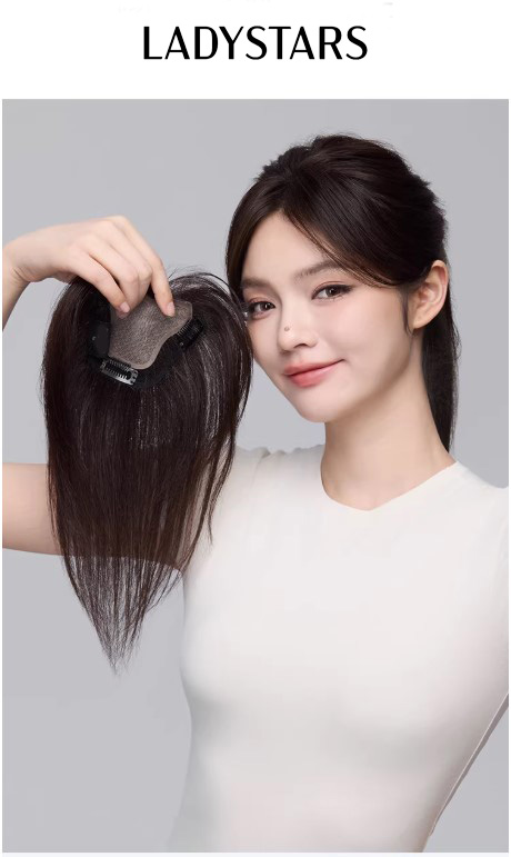 Tóc giả mái phủ hói bạc LADYSTARS size 9x11 cm mái thưa móc tay siêu da đầu bằng tóc thật