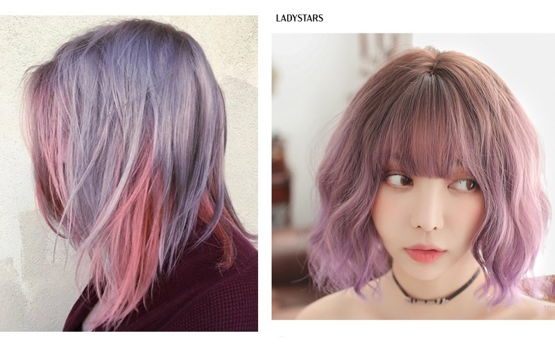 Tóc nữ ngắn ombre hồng tím